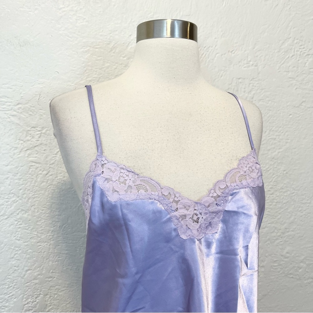 Vintage 90s Y2K Slip Dress Lingerie Satin Lace Purple Warners Intimates Medium M - Picture 3 of 10